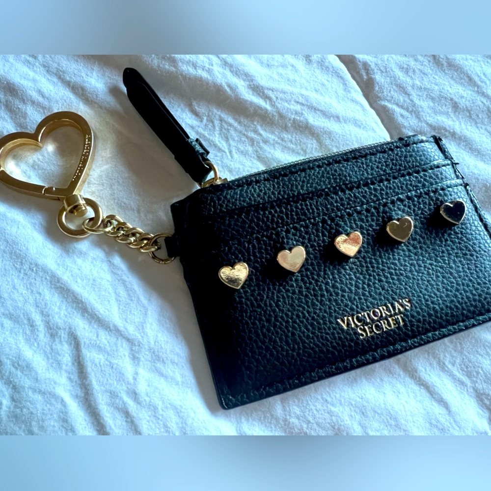 Victoria Secret Black & Gold Heart Card Holder Keychain